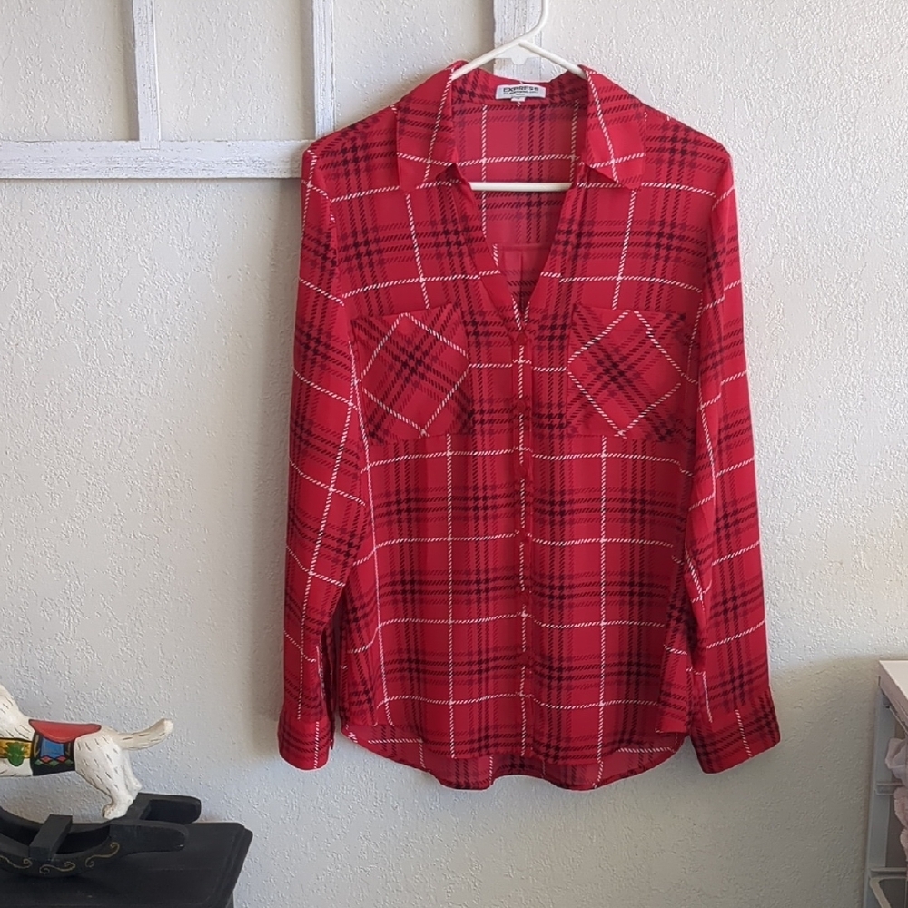 Red Plaid Button-Up Shirt